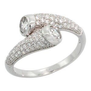 New Sterling Silver Cubic Zirconia Micro Pave Tear Drop Ring, Sizes 6 7 8 9